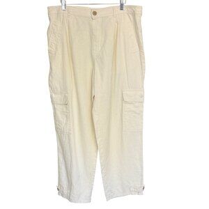 A New Day Pants Womens 14 Beige Linen Blend Straight Ankle High Rise Cargo